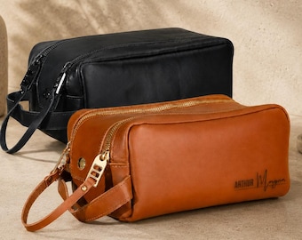 Personalized Leather Dopp Kit for Men, Toiletry Travel Bag, Father’s Day Gift for Dad, Husband Gift, Groomsmen Gift