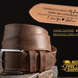 Ceinture en cuir personnalisée pour anniversaire - Ceinture personnalisée fabriquée à la main pour lui, cadeau Saint Valentin pour mari, cadeau unique pour petit ami image 5