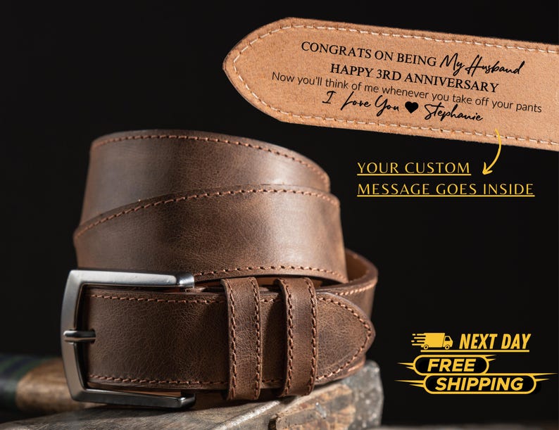 Ceinture en cuir personnalisée pour anniversaire - Ceinture personnalisée fabriquée à la main pour lui, cadeau Saint Valentin pour mari, cadeau unique pour petit ami image 5