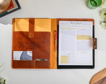 Personalized Leather Padfolio, Custom Logo Executive Portfolio, Legal Pad Holder, Corporate Gift for Employees/Clients, Refillable Organizer