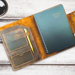 Refillable 2025-26 Leather Planner, Personalized Leather Journal A5 Size | Leather Organizer with Pen | July 2025 - June 2026 Dated Planner
