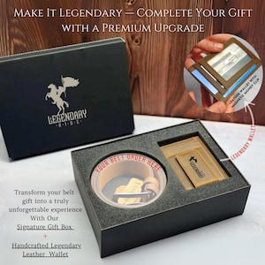 Caja de regalo de lujo con cinturón y cartera de cuero. Completa la presentación. ¡Mejora la experiencia!