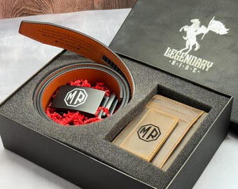 Engraved Leather Belt + Wallet, Groomsmen Gift, Click Ratchet Belt + Wallet Gift Set for Him – Perfect Gift for Leather Belt Husband
