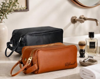 Father’s Day Gift for Dad, Personalized Leather Toiletry Bag, Monogrammed Dopp Kit, Gift for Husband, Gift for Him, Dad Travel Gift