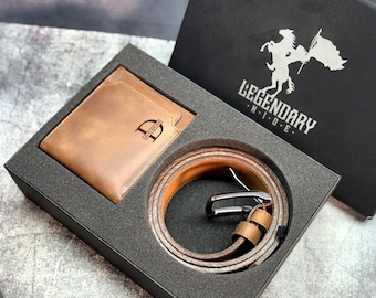 Personalized Leather Gift Set for Him – Belt + Wallet + Gift Box | Removable ID Holder | Anniversary & Birthday Gift, Boyfriend Present