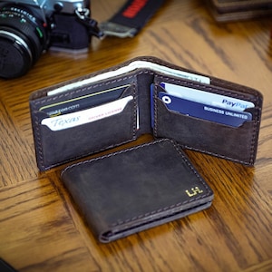 Regalo para papá, billetera de cuero personalizada, billetera plegable hecha a mano, tarjetero