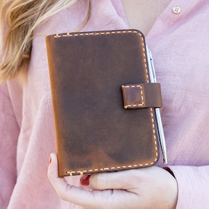 Personalized Leather Notebook, Fields Notes Cover with Pen Holder, Travel Journal, Passport Holder