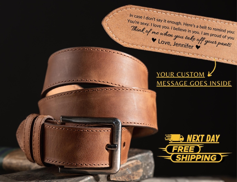 Ceinture en cuir personnalisée pour anniversaire - Ceinture personnalisée fabriquée à la main pour lui, cadeau Saint Valentin pour mari, cadeau unique pour petit ami image 4