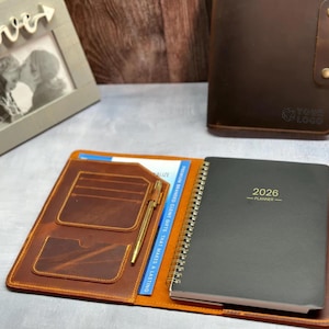 2026-2027 Planner, Personalized Refillable Leather Journal, Leather Notebook W/ Gold pen, Custom Engraved Leather Gift, A5 notebook