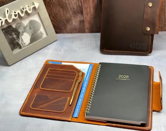 2026-2027 Planner, Personalized Refillable Leather Journal, Leather Notebook W/ Gold pen, Custom Engraved Leather Gift, A5 notebook