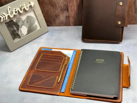 2026-2027 Planner, Personalized Refillable Leather Journal, Leather Notebook W/ Gold pen, Custom Engraved Leather Gift, A5 notebook