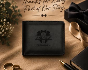 Personalized Black Leather Wallet, Engraved Groomsmen Gift, Best Man Gift, Custom Wallet for Him, Wedding Gift for Groomsmen, Groom Gift