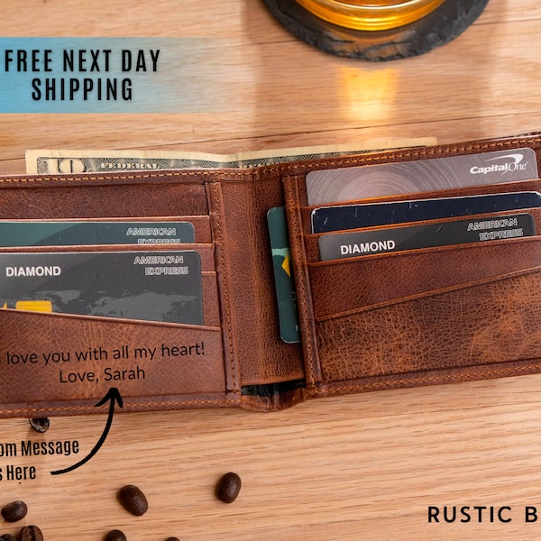 Custom Leather Wallet, Personalized Card Holder, Monogrammed Bifold Wallet, Anniversary Gift for Him, Birthday Gift for Husband Item#11