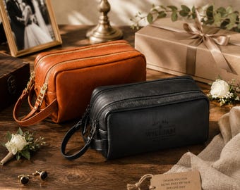Personalized Leather Dopp Kit for Men,Groomsmen Gift, Best Man Gift,Toiletry Travel Bag, Personalized Wedding Gift for Groomsmen, Groom Gift