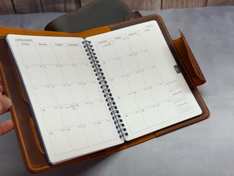 Refillable 2026-2027 Leather Planner, Personalized Leather Journal A5 Size | Leather Organizer with Pen | July 2026-June 2027 Dated Planner image 13