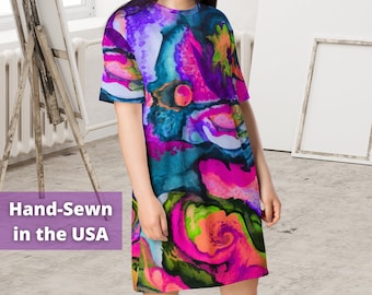 Colorful Tie Dye T-Shirt Dress, Extra Small to Plus Size Dress