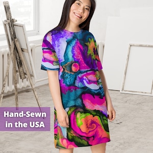 Colorful Tie Dye T-Shirt Dress, Extra Small to Plus Size Dress