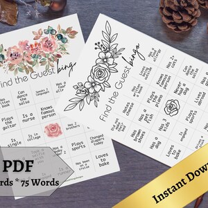 Printable Find the Guest Bingo For Party Games Instant Download For Bridal or Baby Shower Bingo, 100 Filled Cards and Blank for Custom Game