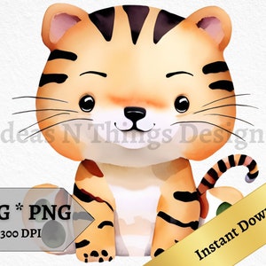 Baby Tiger SVG PNG Watercolor Tiger Instant Download, Invitations Printable Wall Art Nursery Decor Clipart Print on Demand Commercial Use