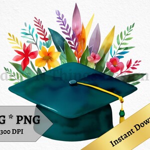 Graduation SVG and PNG Graduation Cap Flowers Instant Download For Banners, Invitations, Custom Gifts Graduation Cap Clipart Commercial Use