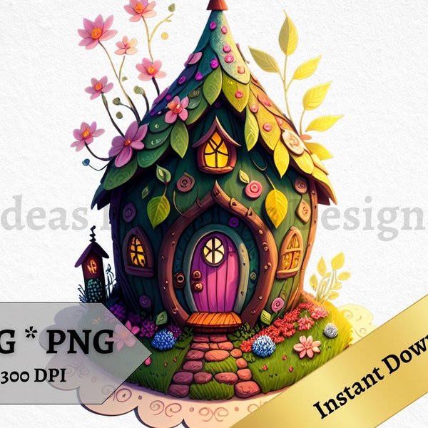 Fairy Garden House SVG PNG Cottage Instant Download Invitation Printable Wall Art Decor Fairy House Clipart Print on Demand Commercial Use