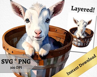Goat SVG PNG Farm Animal in Bucket Instant Download Invitation Printable Wall Art Baby Nursery Decor Clipart Print on Demand Commercial Use