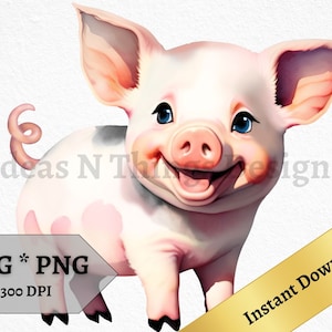 Bebê porco SVG PNG aquarela porco download instantâneo, convites para impressão arte de parede decoração de berçário fazenda clipart impressão sob demanda uso comercial