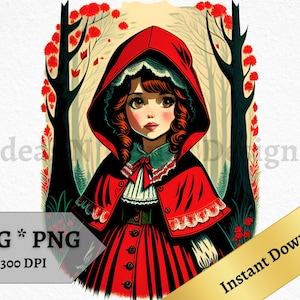 Rotkäppchen SVG PNG Märchen Sofort Download Einladung druckbare Wand Kunst Dekor Mädchen Clipart Print on Demand Kommerzielle Nutzung