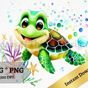 Baby Sea Turtle SVG and PNG Turtle Instant Download For Crafts, Printable Wall Art, Sea Life Clipart for Print on Demand And Commercial Use