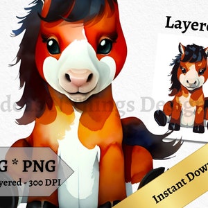 Baby Horse SVG PNG Watercolor Horse Instant Download Invitation Printable Wall Art Baby Nursery Decor Clipart Print on Demand Commercial Use