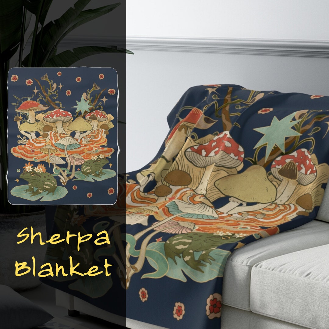 Comfy Frog and Mushroom Sherpa Blanket, Sofa Throw Blanket Etsy