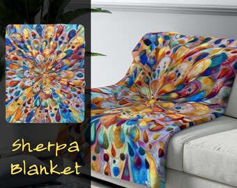 Boho Sherpa Blanket, Warm and Soft Floral Throw Blanket