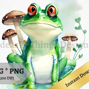 Frog SVG and PNG Frog and Mushroom Instant Download For Crafts, Printable Wall Art, Frog Clipart for Print on Demand And Commercial Use