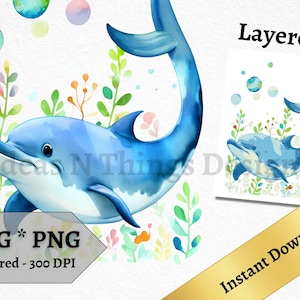 Delfin SVG und PNG Sea Life Sofortiger Download für Handwerk, druckbare Wand Kunst Dekor Meer Tier Clipart geschichtet SVG Print kommerzielle Nutzung