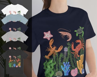 Lobster Crab Shrimp Shirt, Crustaceancore Aesthetic T-Shirt with Ocean Under the Sea Theme Gift for Sea Animals Lover T Shirt for Adults