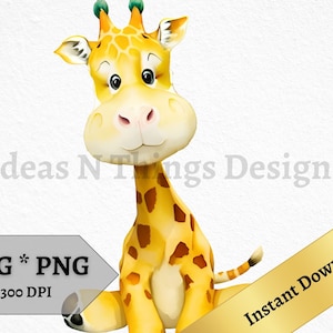 Baby Giraffe SVG PNG Watercolor Giraffe Sitting Instant Download Invitation Printable Wall Art Decor Clipart Print on Demand Commercial Use