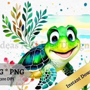 Sea Turtle SVG and PNG Baby Turtle Instant Download For Crafts, Printable Wall Art, Turtle Clip Art for Print on Demand And Commercial Use