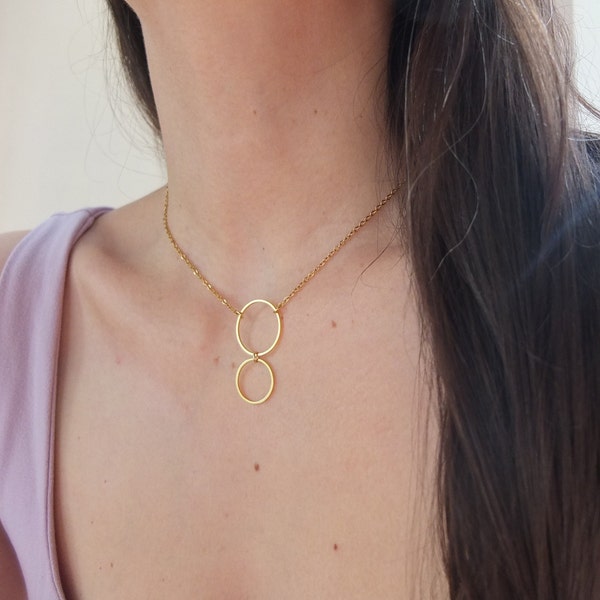Dainty Gold Open Circle Necklace, Simple Dainty 18k Stainless Steel Gold Circle Necklace, Delicate Circle Outline, Gift for her