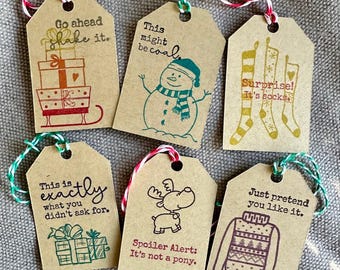 Funny Christmas Gift Tags: Sarcastic Holiday Labels, Kraft Cardstock, Set of 6