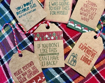 Sarcastic Christmas Gift Tags: Kraft Funny Xmas Labels, Set of 6