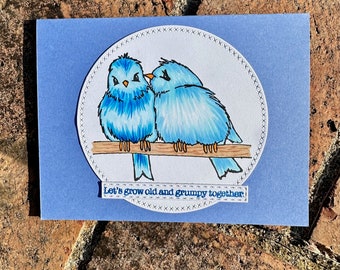 Grumpy Birds Funny Anniversary Card: Snarky Romantic Sarcasm