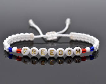 Freedom bracelet, white braided wristband, adjustable for man/woman