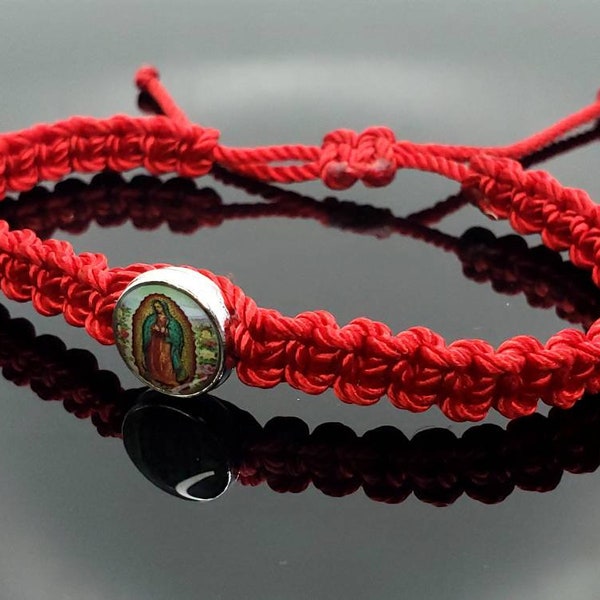 Red string good luck bracelet, our lady of guadalupe wristband, adjustable for man and woman
