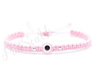 Evil eye bracelet, braided string good luck bracelet, evil eye protection wristband, pink string braided bracelet adjustable for man & woman