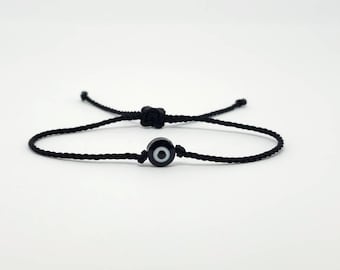 Evil eye bracelet, good luck bracelet, evil eye protection wristband, black sigle string bracelet adjustable for man and woman