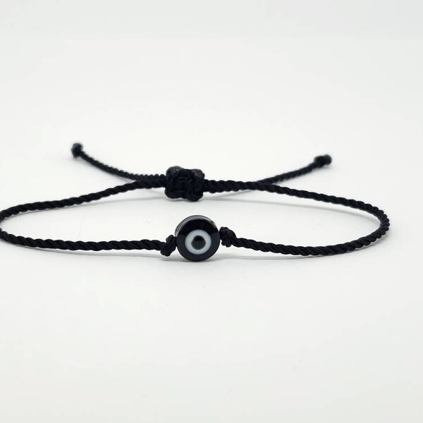 Evil eye bracelet, good luck bracelet, evil eye protection wristband, black sigle string bracelet adjustable for man and woman