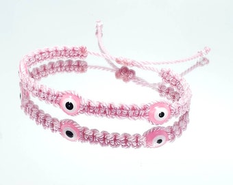 Evil eye bracelet, braided string good luck bracelet, evil eye protection wristband, pink string braided bracelet adjustable for man & woman