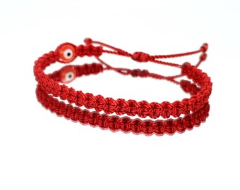 Red string evil eye bracelet good luck charm, evil eye protection wristband, red string braided bracelet adjustable for man & woman