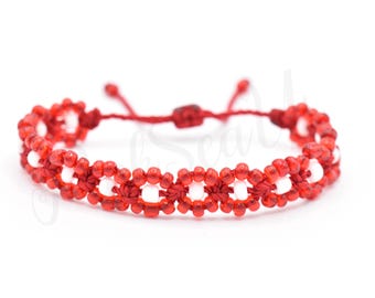 Red string beaded good luck bracelet, evil eye protection wristband for man and woman