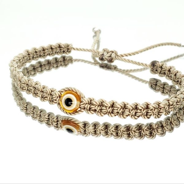 Good luck & evil eye protection wristband beige color string evil eye braided bracelet, good luck charm, adjustable for man and woman